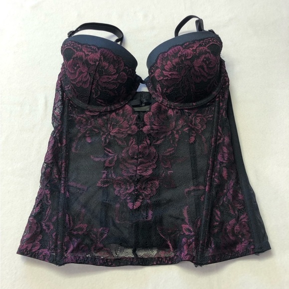 LA Senza Black & Burgundy Lace Corset Merrywidow Size Small - Picture 3 of 11